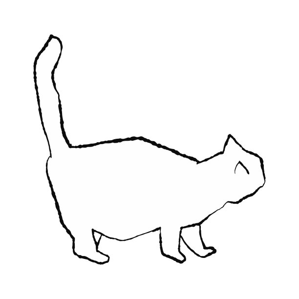 简洁时尚的水墨手绘单色线条插画。一只行走的白猫的全身图片下载