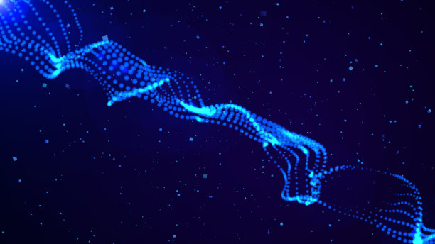 蓝色旋转螺旋粒子闪闪发光的空间粒子形态，未来主义霓虹图形背景，能量三维抽象艺术元素插画，科技人工智能，造型主题壁纸图片下载