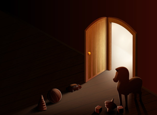 打开带光的门，通向儿童房，等距矢量图片下载