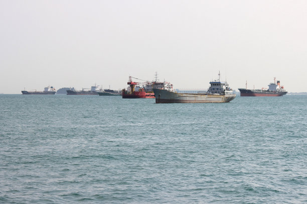 货船在新加坡周围的水域航行。图片下载