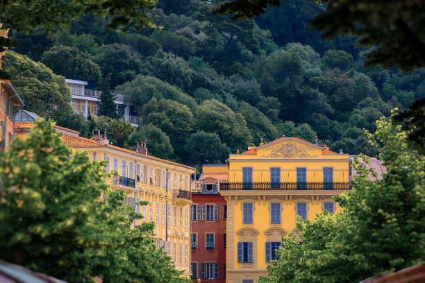 法国南部尼斯老城的Cours Saleya市场上的地中海房屋图片下载