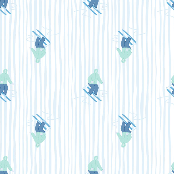 冬季运动无缝模式。滑雪者在斜坡上。图片下载