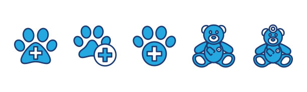 动物和宠物医院或诊所图标矢量。兽医医院，狗和猫爪与红十字图标符号。医疗矢量图图片下载