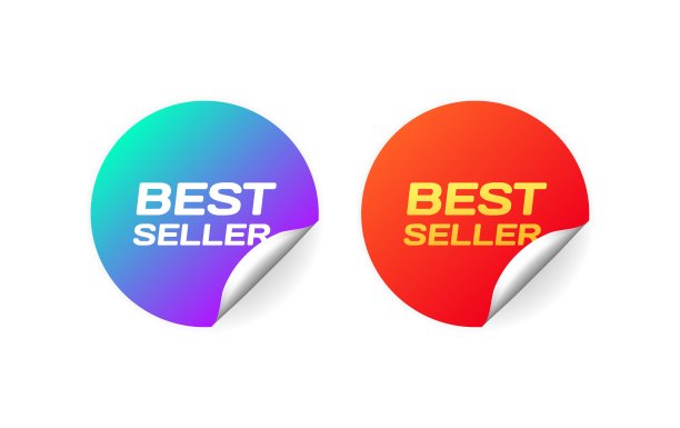 最畅销贴纸。平面，彩色，折扣贴纸，畅销。矢量图标图片下载