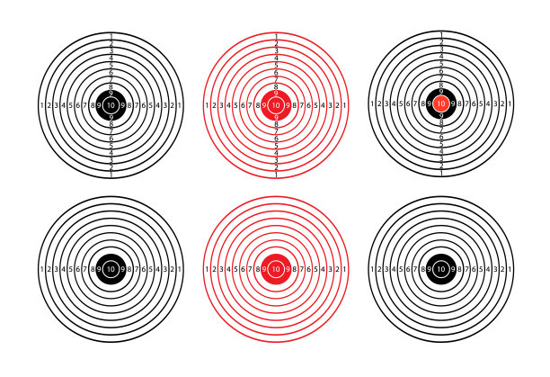 靶场射击用的带数字的靶。靶场上用于射击练习的圆形靶标，有明显的靶心。向量图片下载