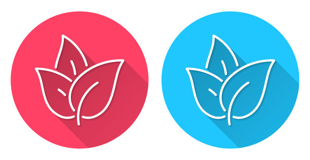 茶叶。圆形图标与长阴影在红色或蓝色的背景图片下载