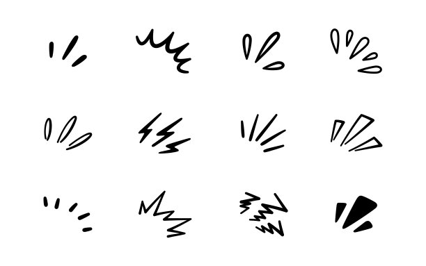 涂鸦径向线射线。手绘圆角发光。日光闪耀元素。太阳爆发涂鸦图标。爆炸框架。想法和感叹号符号。矢量插图隔离在白色背景上图片下载