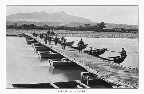 旧日本浮桥，半色调印刷，1900年出版图片下载