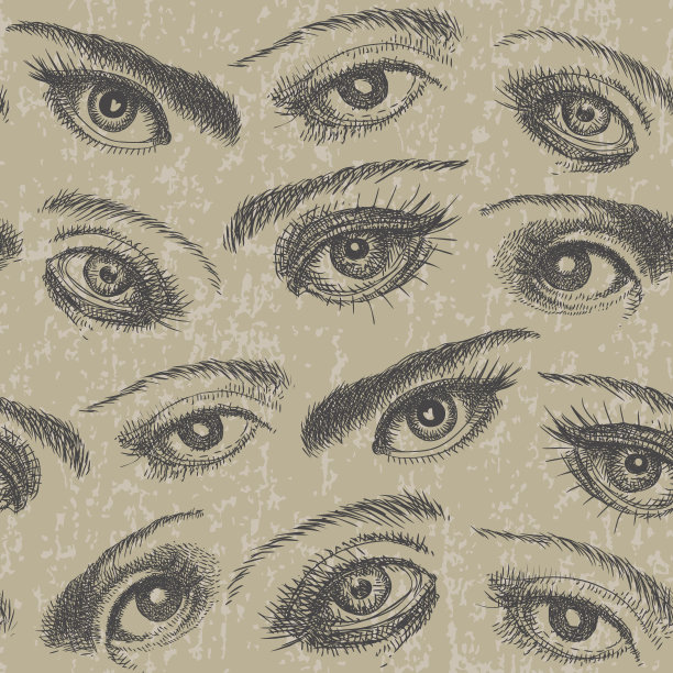 无缝图案与手绘人眼斑点米色工艺纸背景图片下载