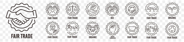 公平贸易有机生态生物可降解图标集合矢量图图片下载