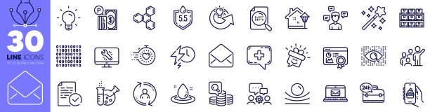 合规，灯泡和充电时间线图标包。用于web应用程序。矢量图片下载