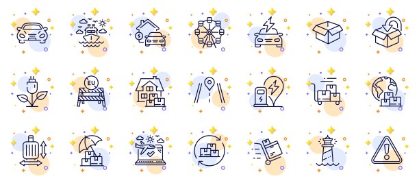 飞机旅行、轮船旅行和送货车Web应用轮廓图标集：象形图，矢量图片下载