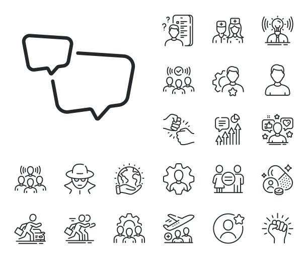 语音气泡线图标。聊天的迹象。社交媒体信息。专家，医生和工作竞争。向量图片下载