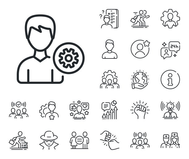 用户设置行图标。男性侧面标志。专家，医生和工作竞争。向量图片下载