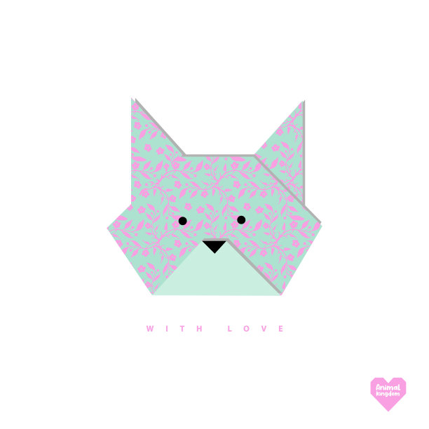 纸狐狸，花卉折纸设计，绿松石和粉红色，纸工艺，花卉图案背景，盛开，爆发，动物王国的标志图片下载