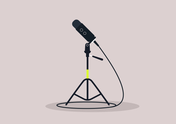 一个孤立的图像，一个麦克风站在三脚架上，播客的概念图片下载