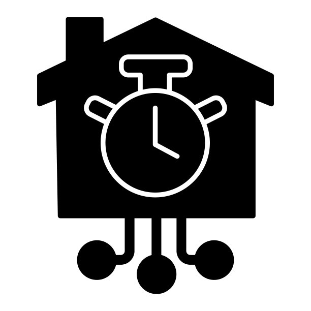 秒表与房子和连接坚实的图标，智能房子的概念，快速的家庭技术标志在白色背景，家庭时间符号的风格和网页设计。向量。图片下载