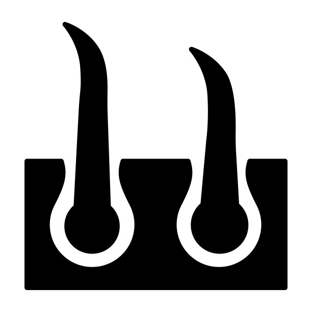 毛囊固体图标，美容院概念，头发生长在皮肤毛孔的白色背景标志，头发护理符号在字形风格的移动概念网页设计。矢量图形。图片下载