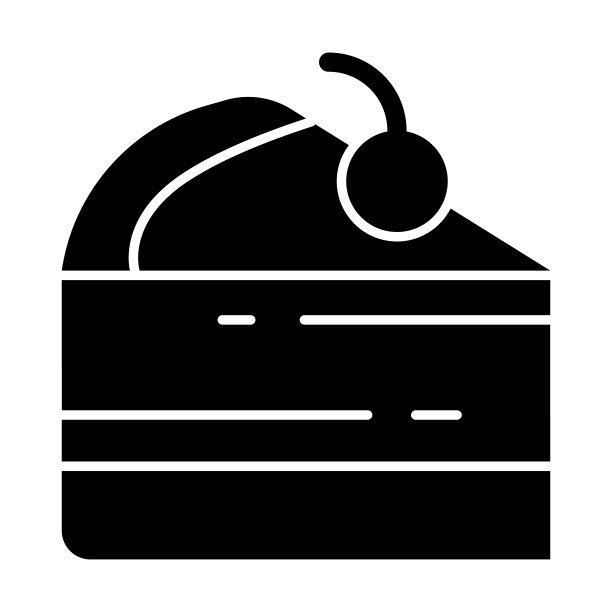 蛋糕块固体图标，街头食品的概念，一块馅饼与樱桃标志在白色背景，一块蛋糕与樱桃图标在移动和网络的字形。矢量图形。图片下载