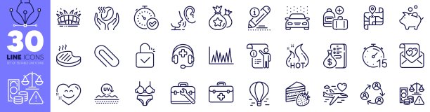 内衣，烤牛排和计时器线图标包。用于web应用程序。矢量图片下载