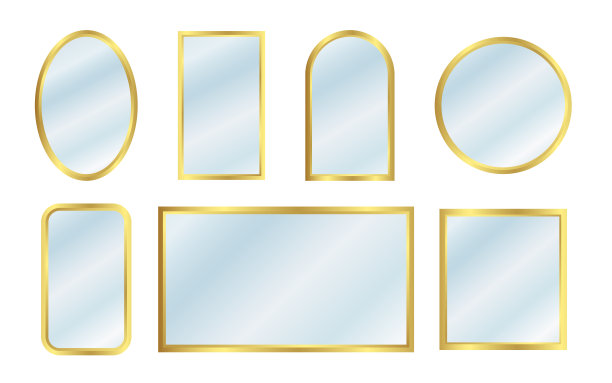 设置不同形状的镜面隔离。镜框、镜模板。反光玻璃表面隔离。室内家具的写实设计。矢量图图片下载