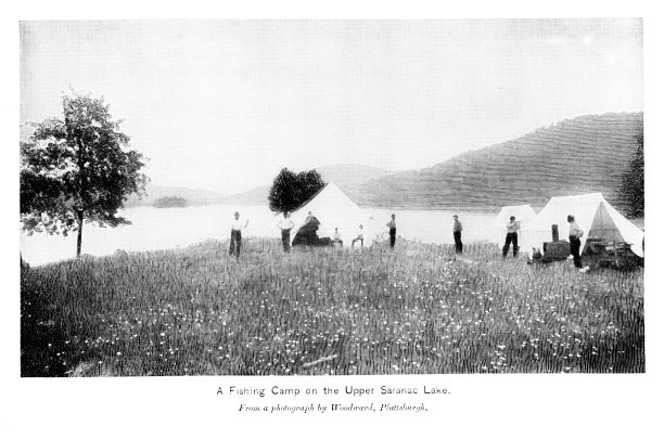 美国纽约州阿迪朗达克山脉上萨拉纳克湖的钓鱼营地，美国地理图片下载