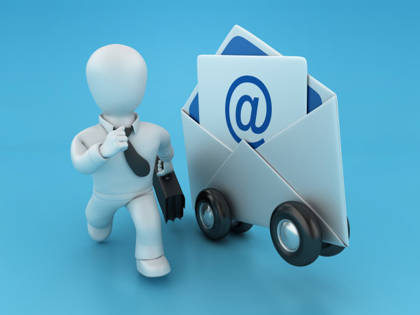 3D电子邮件信封与车轮和业务字符运行图片下载