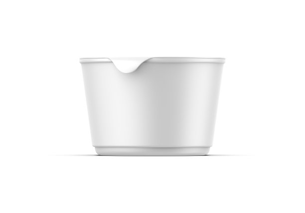 塑料杯模型与铝箔盖酸奶，奶油，甜点或果酱。200毫升包装模型模板。三维演示图片下载