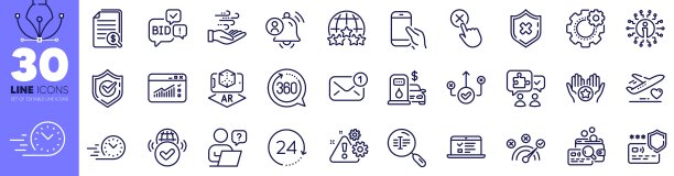 网络流量，保持智能手机和搜索文本线图标包。用于web应用程序。矢量图片下载