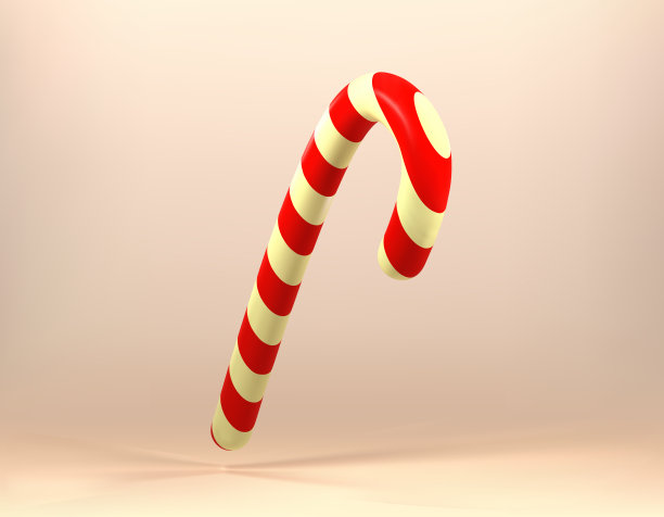 圣诞糖果手杖隔离三维矢量插图。有红白条纹的拐杖糖棒。拐杖糖3d插画图片下载