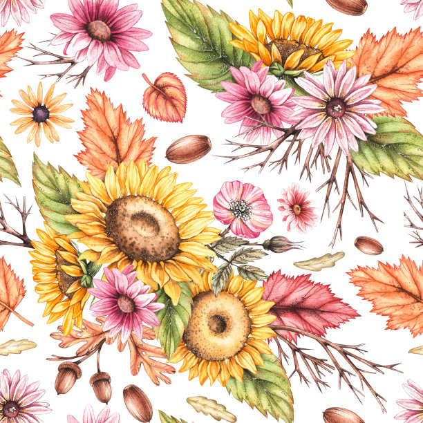 图案与秋季向日葵假日和节日项目图片下载