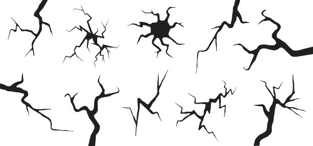 裂缝裂缝地面矢量图标，地震效果，洞墙，冰，玻璃，鸡蛋，陆地表面的干裂缝，灾害或干旱造成的破裂集，裂缝顶视图图片下载