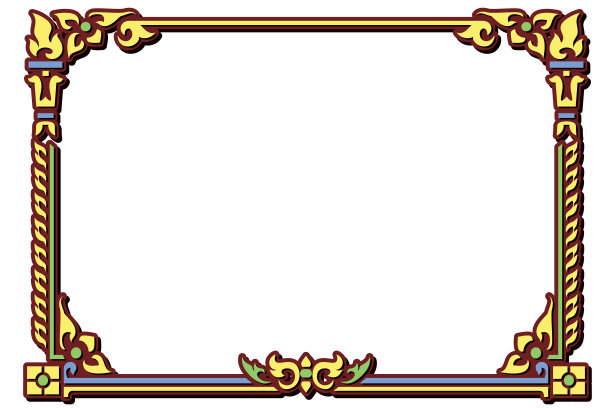 装饰复古框架和边界，泰国线花卉为图片，矢量设计装饰图案风格。柔和的颜色边界设计是图案的泰国艺术风格。图片下载