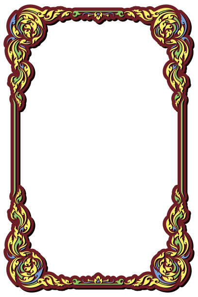 装饰复古框架和边界，泰国线花卉为图片，矢量设计装饰图案风格。柔和的颜色边界设计是图案的泰国艺术风格。图片下载