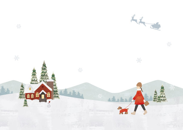 女子遛狗雪圣诞节图片下载