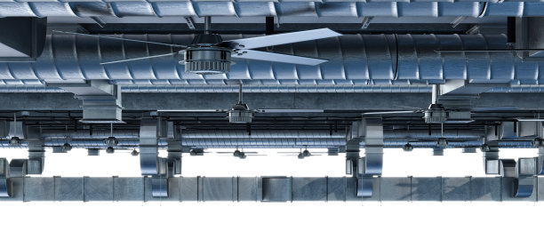 商业建筑内部天花板上的通风管道系统图片下载