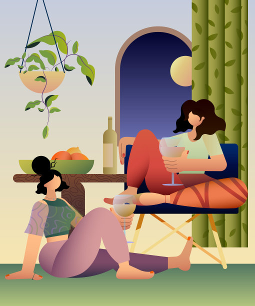 两个年轻的成年女性朋友在客厅喝酒——社交聚会图片下载