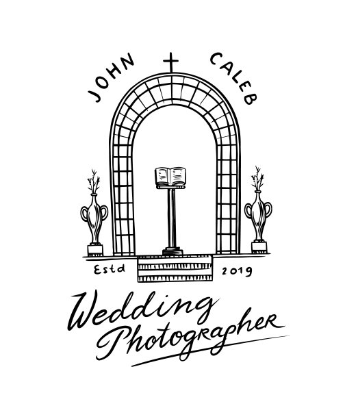 婚礼拱门。摄影师徽章或标志。模板工作室或商店或商店。手绘素描明信片，横幅在简单的极简主义风格。图片下载