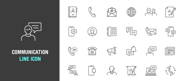 简单的一组通信矢量线图标。隔离在白色背景上图片下载