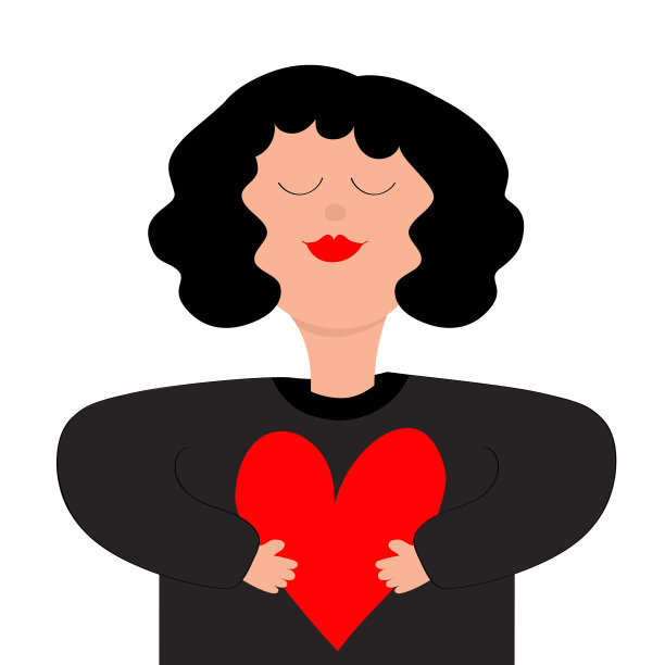 女人的肖像。少女的脸。美丽的女士，女性持重心。头发的发型。黑色的头发。社交网络的化身。可爱的卡通有趣的人物。平面设计。白色背景。图片下载