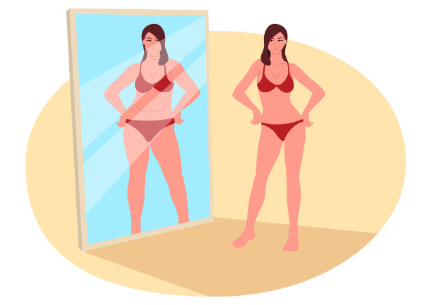 女人对着镜子审视自己图片下载