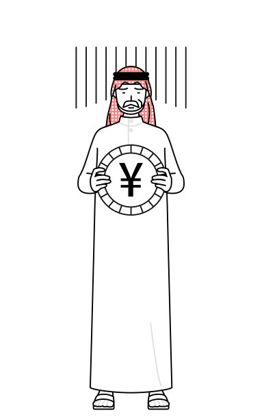 年长的穆斯林男人与汇率损失或日元贬值图片下载