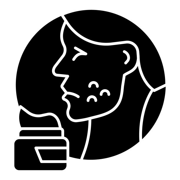 脸上的皮疹和奶油固体图标，过敏的概念，皮肤问题痤疮标志在白色的背景，皮肤女人过敏图标在移动网页设计的字形。矢量图形。图片下载