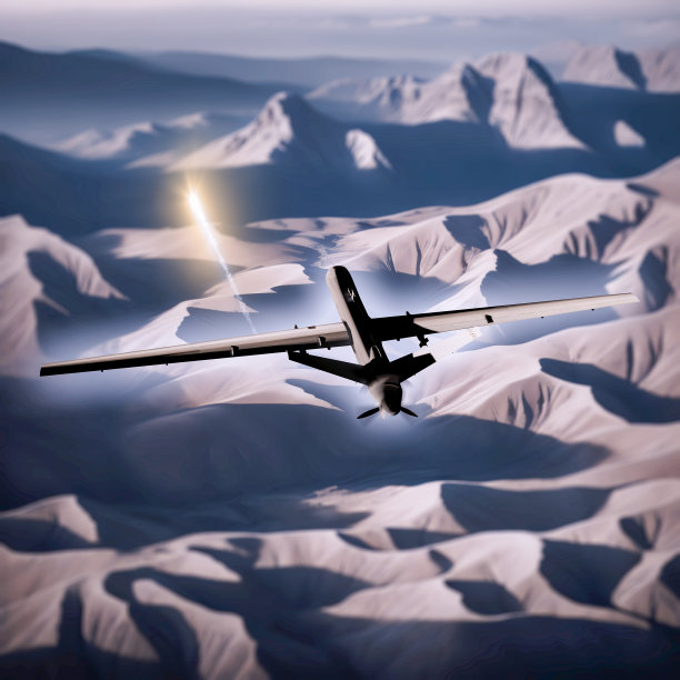 陆地的卫星视图，战争行动，科幻小说，白天。军事目标。无人机在一个区域上空飞行。军事行动。图片下载