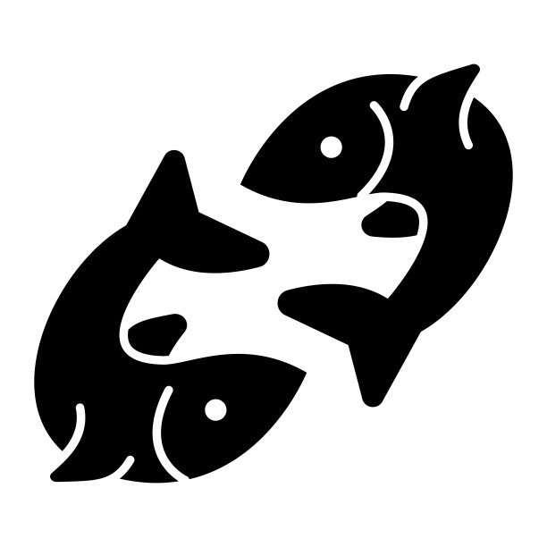 两条鱼的固体图标，钓鱼的概念，对鱼的标志在白色的背景，双鱼徽记图标在字形风格的移动概念网页设计。矢量图形。图片下载