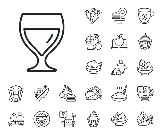 葡萄酒玻璃线图标酒精饮料标志绉图片下载