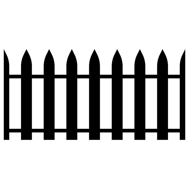 黑色木栅栏剪影孤立在白色的背景。装饰木桩栅栏部分设计。矢量平面黑色花园尖桩栅栏设计。矢量木纠察队设计。无缝的边界。图片下载