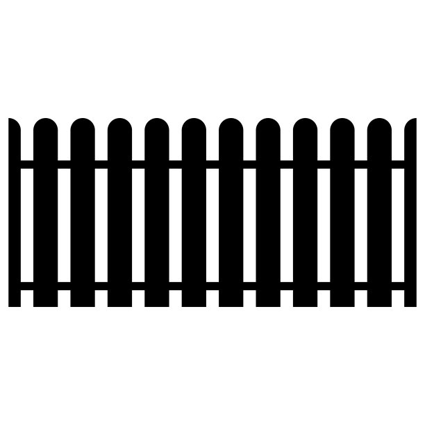 黑色木栅栏剪影孤立在白色的背景。装饰木桩栅栏部分设计。矢量平面黑色花园尖桩栅栏设计。矢量木纠察队设计。无缝的边界。图片下载