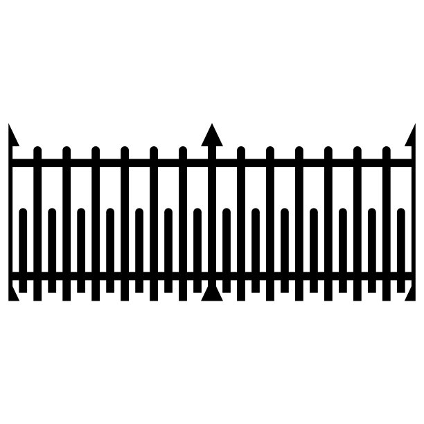 黑色木栅栏剪影孤立在白色的背景。装饰木桩栅栏部分设计。矢量平面黑色花园尖桩栅栏设计。矢量木纠察队设计。无缝的边界。图片下载
