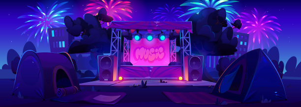夜晚公园露天音乐节音乐会舞台图片下载